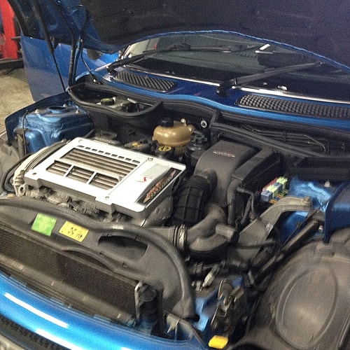 MINI engine with bonnet open